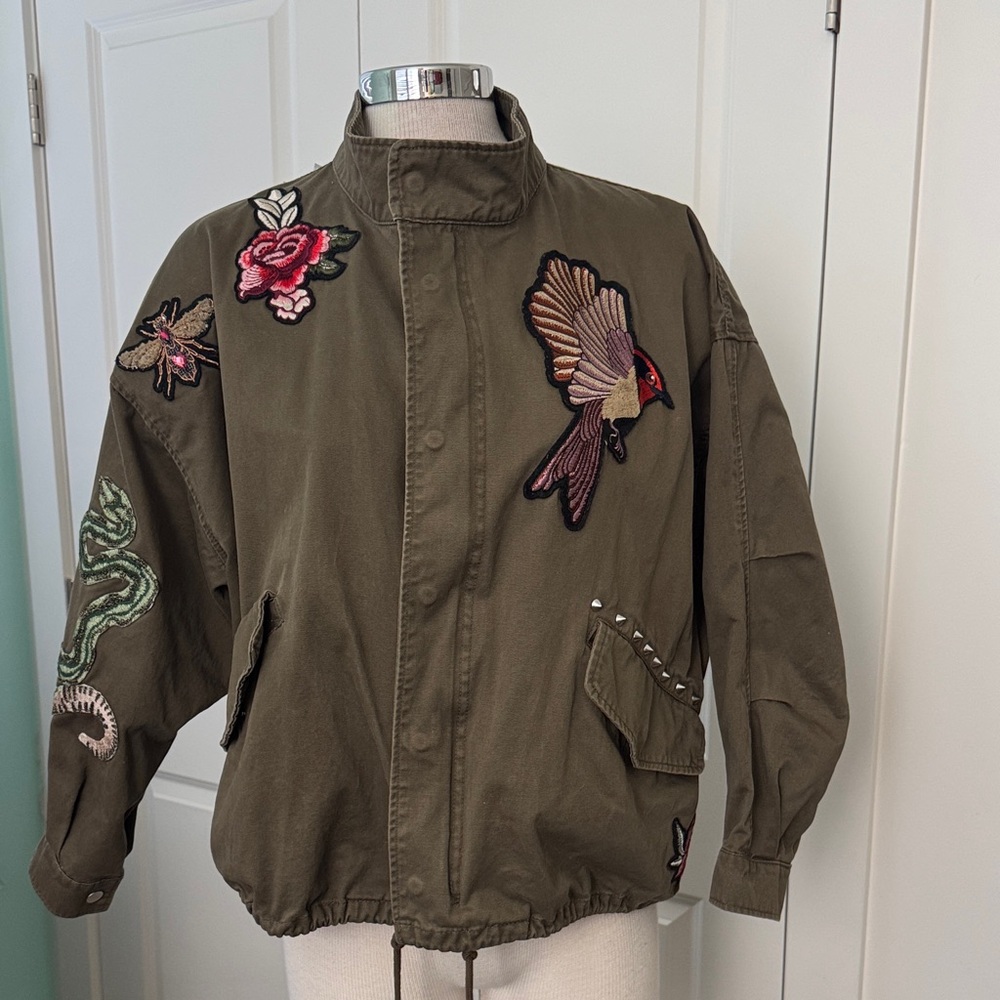 Embroidered Olive Green Jacket M